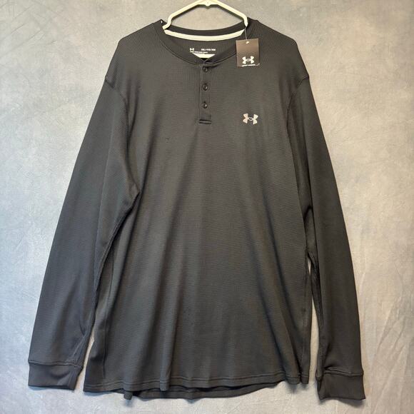 Under Armour XXL Black Henley Long Sleeve Shirt Loose Waffle Knit Performance - Picture 1 of 13
